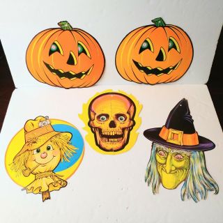 Vtg Halloween Die Cut Beistle Skull Witch Jol Scarecrow Cardboard Decorations