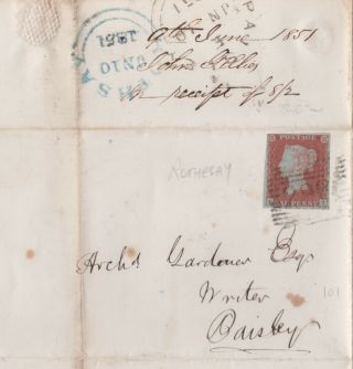 1851 Qv Rothesay Letter With A Fine 4 Margin 1d Penny Red Imperf Stamp Plate 101