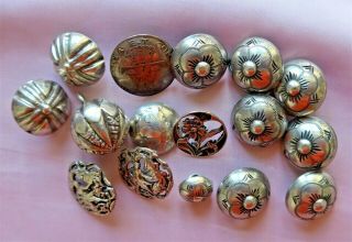 12 Vintage 830 Silver Buttons,  2 High Silver Coin Buttons,  2 More (10)