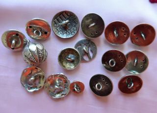 12 vintage 830 SILVER buttons,  2 HIGH SILVER COIN buttons,  2 more (10) 5