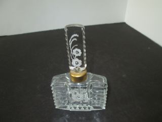 Vintage Devilbiss Art Deco Etched Crystal Perfume Bottle W Stopper & Dauber 3901