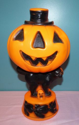 Vintage Empire Light Up Blow Mold Pumpkin & Black Cat Halloween Jack - O - Lantern