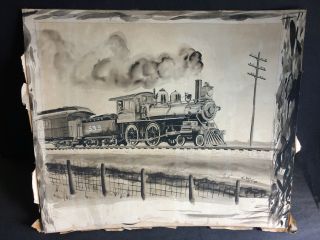 Gil Reid 1939 Signed Ink Watercolor Train Painting Ls&ms Locomotive