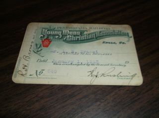 1913 Pennsylvania Railroad Prr Enola,  Pa Ymca Membership Card