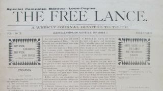 1895 Leadville Colorado The Lance Newspaper - Political & Local Politics -