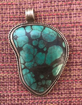 Large Oval Turquoise Pendant W/ Silver Zodiac Animal (eagle) For Dharma