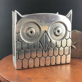 Vtg Wilton Armetale Pewter Owl Napkin Letter Holder Modernist Retro Owl Hoot
