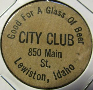 Vintage City Club Lewiston,  Id Wooden Nickel - Token Idaho