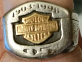 Harley Davidson 95th 1903 - 1998 Anniversary Ring 20.  5 G Sterling Silver/18 K 10