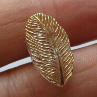 Gorgeous Antique Vtg Realistic Glass Picture Button Gold Luster Feather (d)