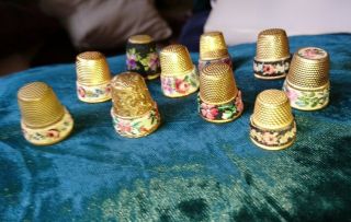 Needlepoint Thimbles.  Ten (10).  One Truly Example.  Other Various