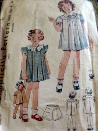 Lovely Vtg 1930s Girls Dress & Panties Sewing Pattern 4
