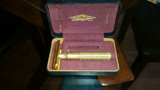 Vintage Gillette Gold Tone Metal Safety Razor W Box