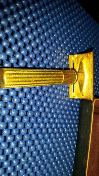 Vintage Gillette gold tone metal safety razor w box 2