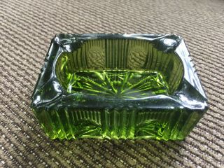 Vintage 2 1/4” X 3” Tiny Small Rectangular Green Glass Ashtray Rectangle Old