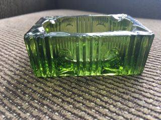 Vintage 2 1/4” X 3” Tiny Small Rectangular Green Glass Ashtray Rectangle Old 2