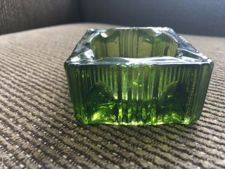 Vintage 2 1/4” X 3” Tiny Small Rectangular Green Glass Ashtray Rectangle Old 3