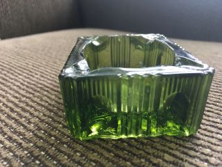 Vintage 2 1/4” X 3” Tiny Small Rectangular Green Glass Ashtray Rectangle Old 5