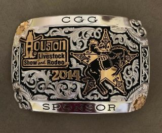 2014 Houston Rodeo Livestock Show Rodeo Official Sponsor Belt Buckle & Badge