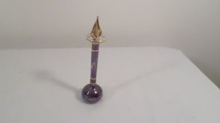 Vintage Purple & Gold Etched Glass Perfume Bottle With Stopper