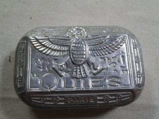 Vintage Art Deco Quies Paris Metal Egyptian Revival 2.  5 " Box - Bird Hieroglyphs