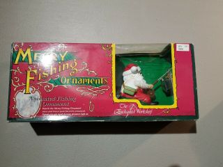 Vintage Merry Fishing Santa Animated Ornament Holder,  Enchanted Workshop 515006