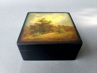 Very Fine Russian Lacquer Box W Outstanding Landscape Painting