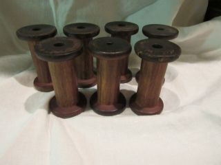 Vintage - 7 - Wooden Spools Sewing Textile Spindle - 3 3/4 Inch Bobbin Thread