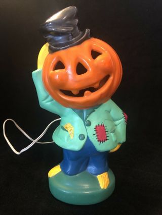Vtg Painted Ceramic Scarecrow Jack O Lantern Pumpkin Lighted Figure Halloween
