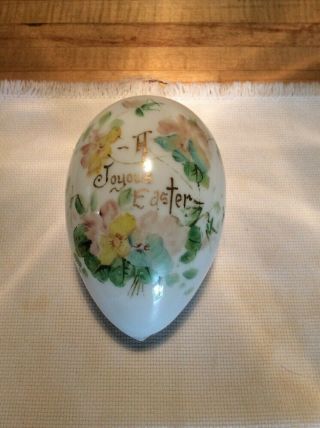 Antique Milk Glass Easter Blown Egg Hand Painted Floral Decoration