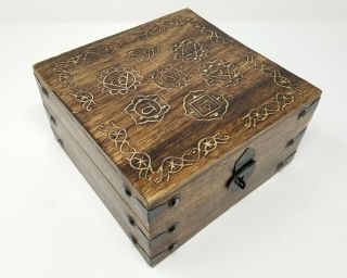 Seven Chakra Wooden Carved Box,  4 X 6 ",  Hand Carved,