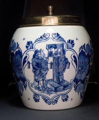 Vintage Blue Delft Tobacco Jar Humidor Van Rossems Toeback Anno 1750 Handpainted