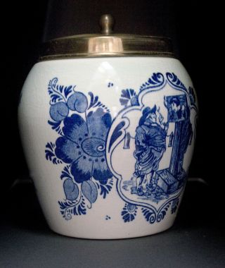 Vintage Blue Delft Tobacco Jar Humidor Van Rossems Toeback Anno 1750 Handpainted 4