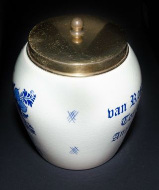 Vintage Blue Delft Tobacco Jar Humidor Van Rossems Toeback Anno 1750 Handpainted 6