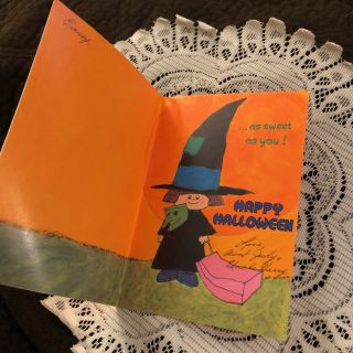 Vintage Greeting Card Halloween Cute Witch Girl Trick Or Treat Bag 2