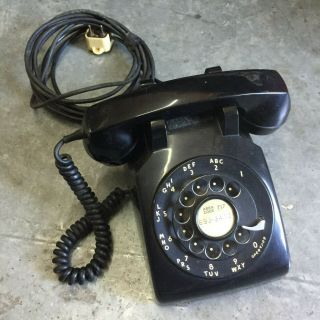 Vintage Black Rotary Telephone With Metal Dial