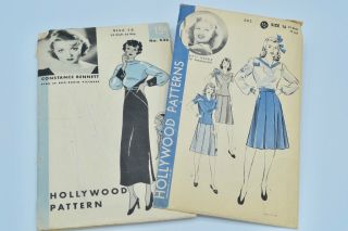 2 Vintage Hollywood Sewing Patterns Betty Grable Constance Bennett Dress Skirt