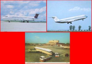 Bavaria British World Airlines Caledonian Bua Bac 1 - 11 Postcard X 3