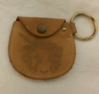 Vintage Leather Coin Purse Pouch Key Chain Fob Unicorn