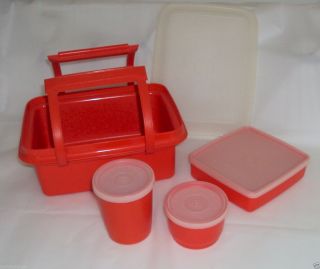 Tupperware Lunch Box Containers Sandwich Keeper Pack N Carry Red Vtg Demo Item
