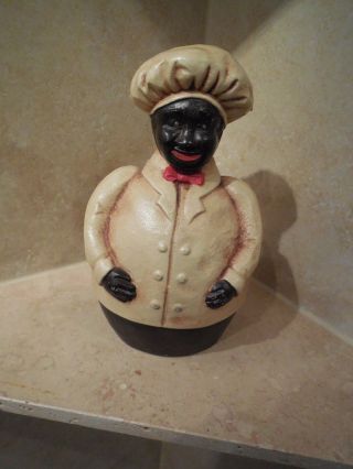 Antique Cast Iron Black Americana ● Jolly Male Chef Baker Cook Coin Bank ●