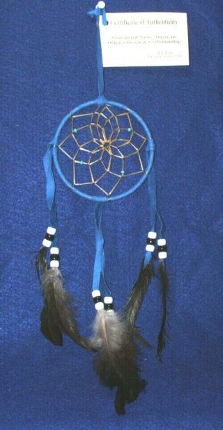 Native American Dreamcatcher Navajo Indian 4 " Dia Hoop Royal Blue 113