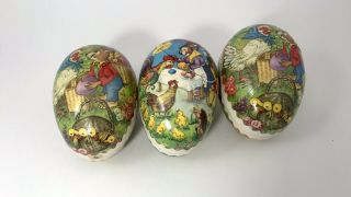 Set 3 Vintage German Republic Lithograph Easter Egg Candy Container Paper Mache