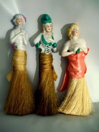 Vintage Half Dolls - Vintage Make Up Brush Dolls,  Porcelain Brush Dolls