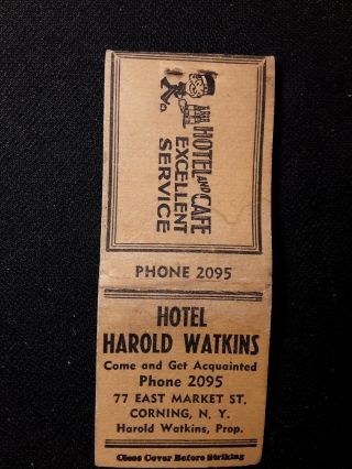 Vintage Hotel Harold Watkins Corning York Matchbook Cover