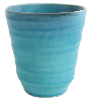 Mino Ware Japanese Tea Cup Blue Rivers Large Turquoise Blue Crackled