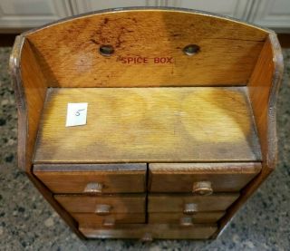 VINTAGE ANTIQUE 7 DRAWER SOLID WOOD WALL MOUNT SPICE BOX (5) 2