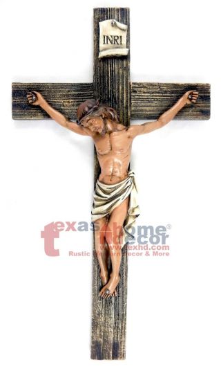 Crucifix Wall Cross Jesus Christ Inri Faux Wood Look Catholic Wall Decor 14 In