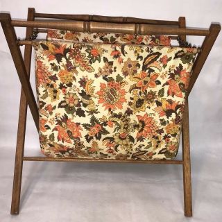 Vintage Knitting Stand Up Cloth Bag Folding Wood Frame Sewing Crochet Basket 8