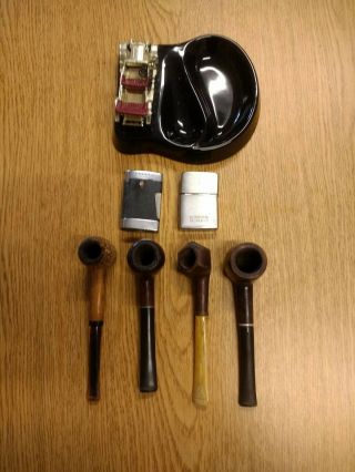 4 Assorted Pipes,  Ashtray,  2 Lighters